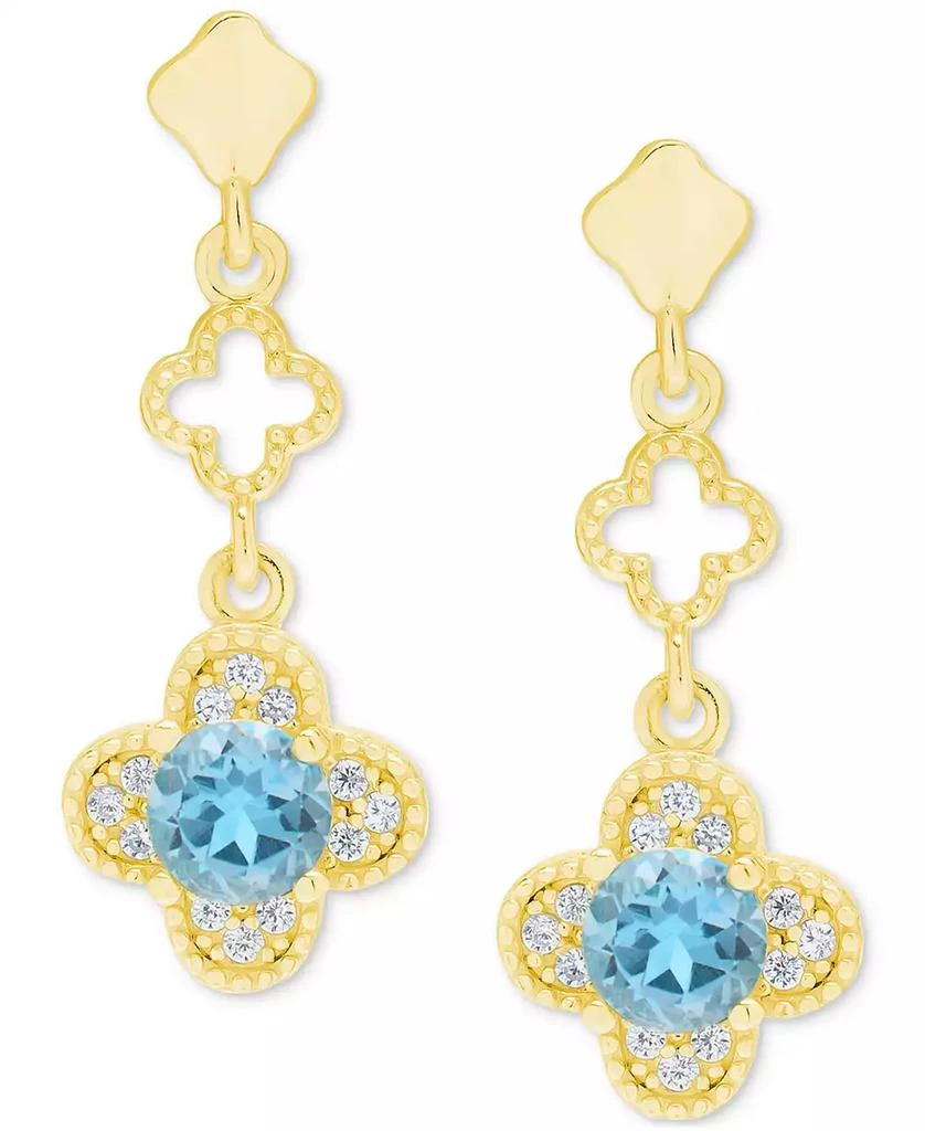 商品Macy's|Lab-Grown Aquamarine (7/8 ct. t.w.) & Lab-Grown White Sapphire (1/4 ct. t.w.) Quatrefoil Drop Earrings in 14k Gold-Plated Sterling Silver,价格¥745,第1张图片