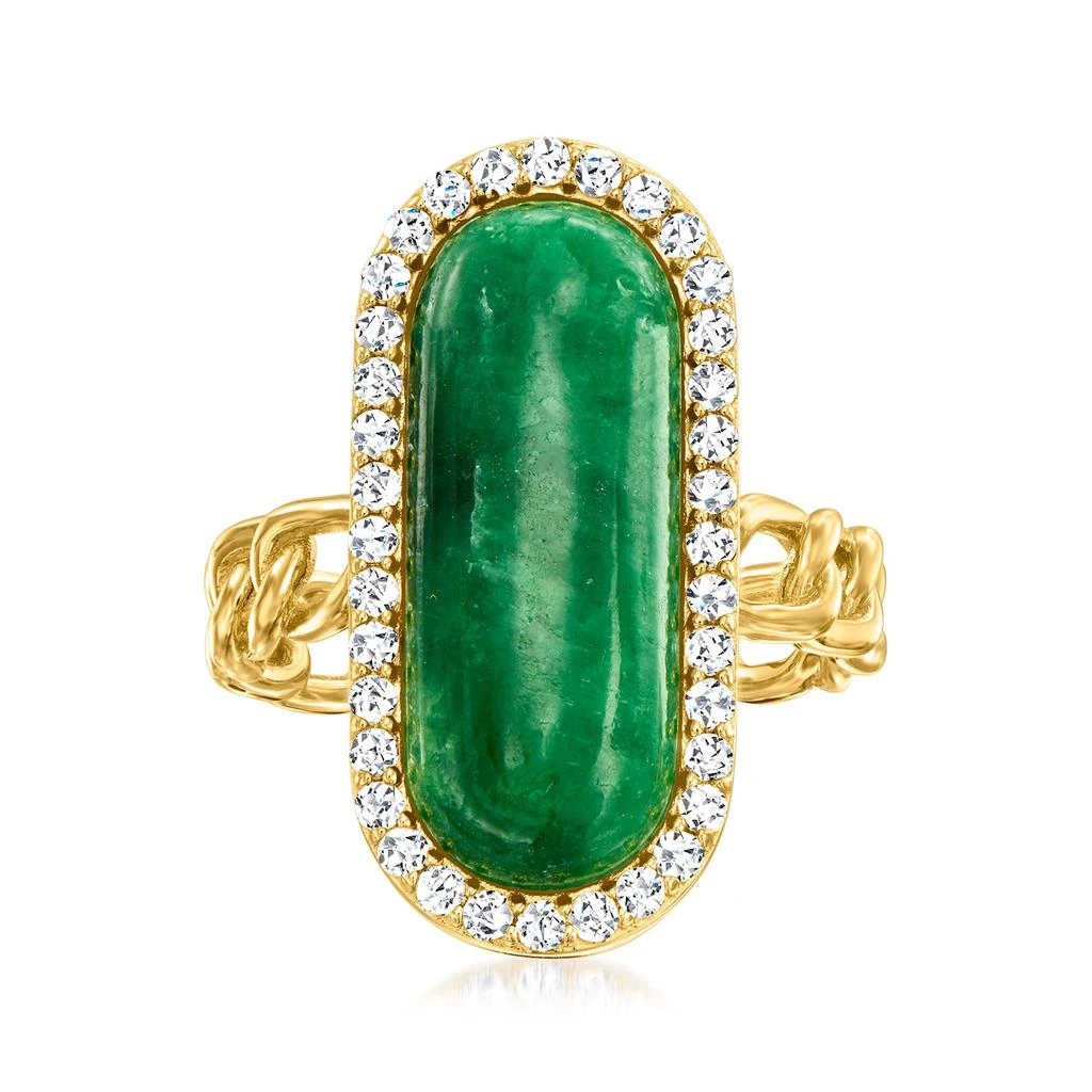 商品Ross-Simons|Ross-Simons Jade and White Zircon Curb-Link Ring in 18kt Gold Over Sterling,价格¥783,第1张图片