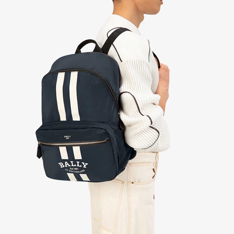 商品[国内直发] Bally|巴利 Fixie 条纹Logo印花 尼龙 背包双肩包 中号 男款 蓝色,价格¥2737,第10张图片详细描述