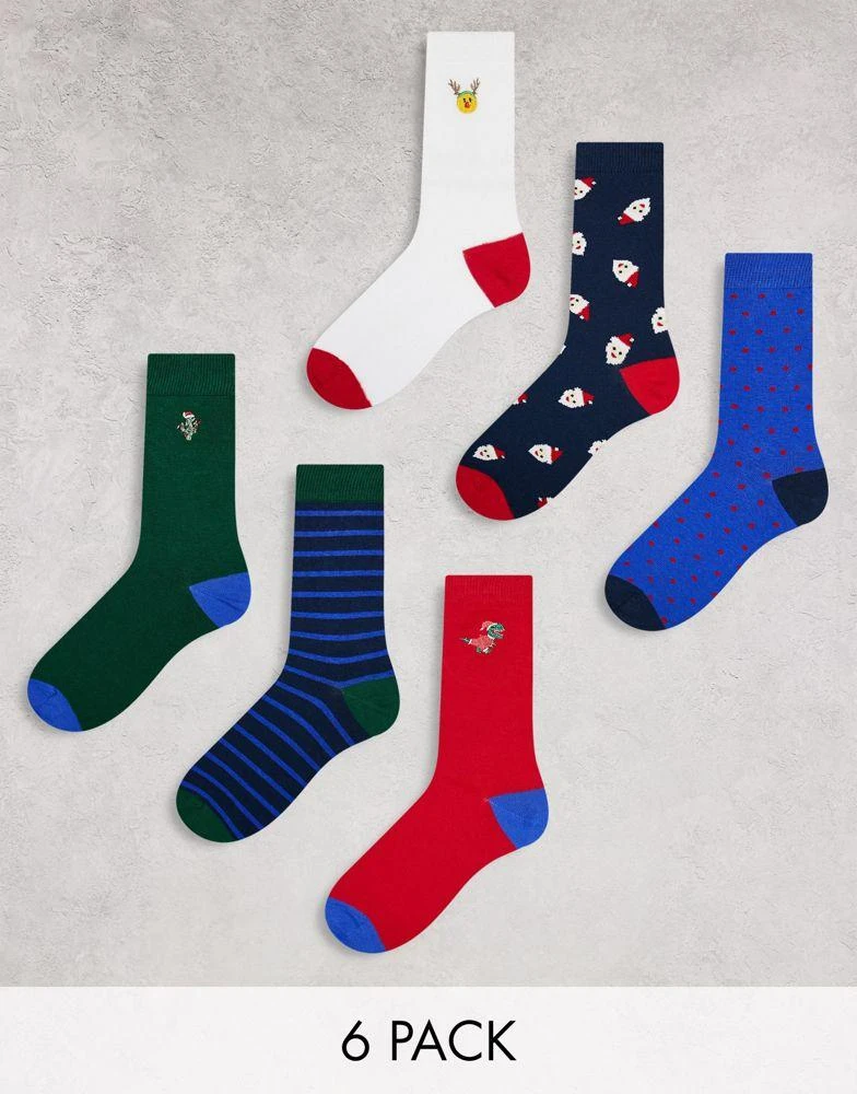 商品ASOS|ASOS DESIGN 6 pack socks with gift box in Christmas designs,价格¥132,第1张图片