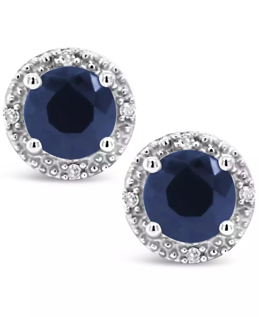 商品Macy's|Sapphire (1-1/5 ct. t.w.) and Diamond Accent Stud Earrings in Sterling Silver,价格¥1077,第3张图片详细描述