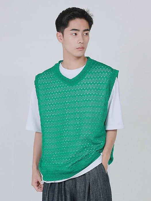 商品FANACULT|Punching Cool Knit Vest Green,价格¥408,第3张图片详细描述