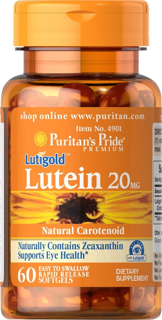 商品Puritan's Pride|叶黄素软胶囊20mg 护眼片 60粒/瓶,价格¥182-¥364,第1张图片