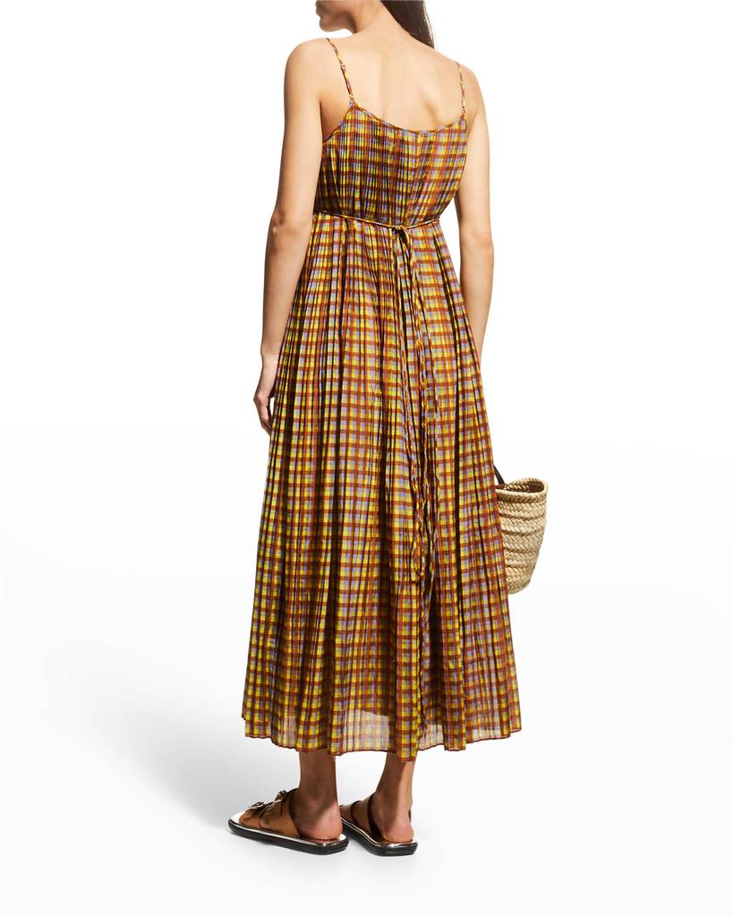 Skinny Strap Pleated Plaid Midi Dress商品第4张图片规格展示