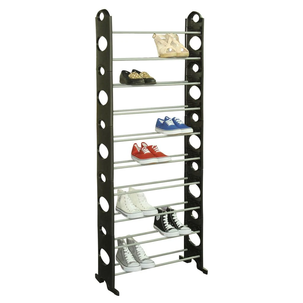 商品Home Basics|Home Basics Stackable  30 Pair Metal and Plastic Shoe Rack, Black,价格¥226,第1张图片