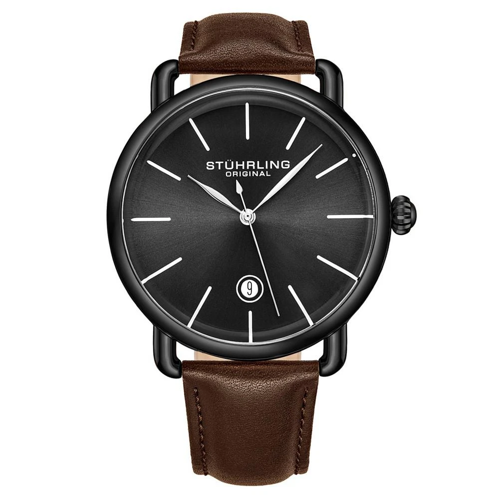 商品Stuhrling|Men's Brown Leather Strap Watch 42mm,价格¥530,第1张图片