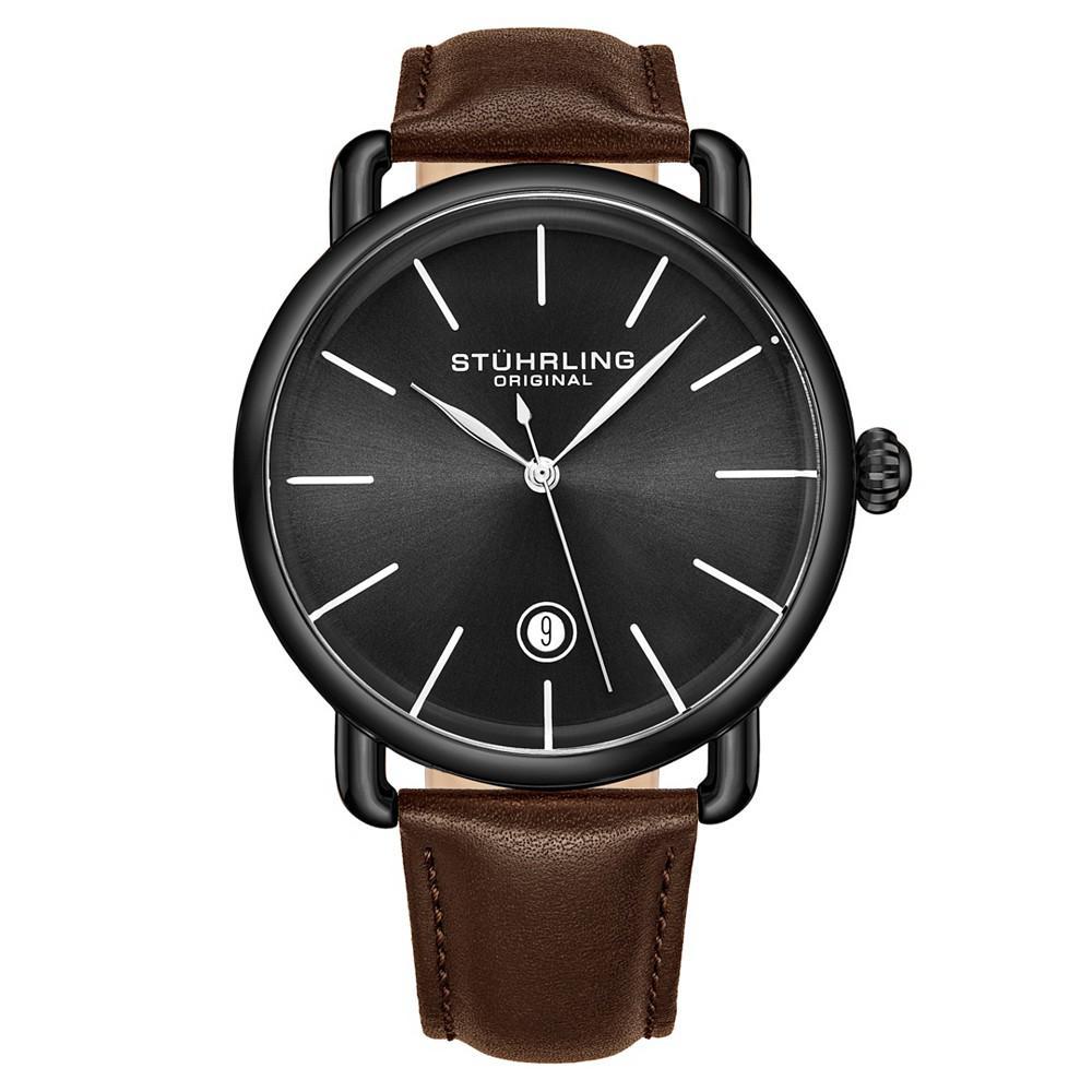 商品Stuhrling|Men's Brown Leather Strap Watch 42mm,价格¥748,第1张图片