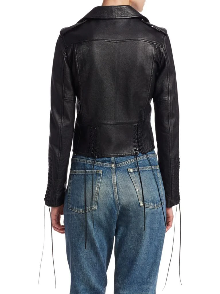 商品Yves Saint Laurent|Leather Lace-Sleeve Moto Jacket,价格¥8941,第2张图片详细描述