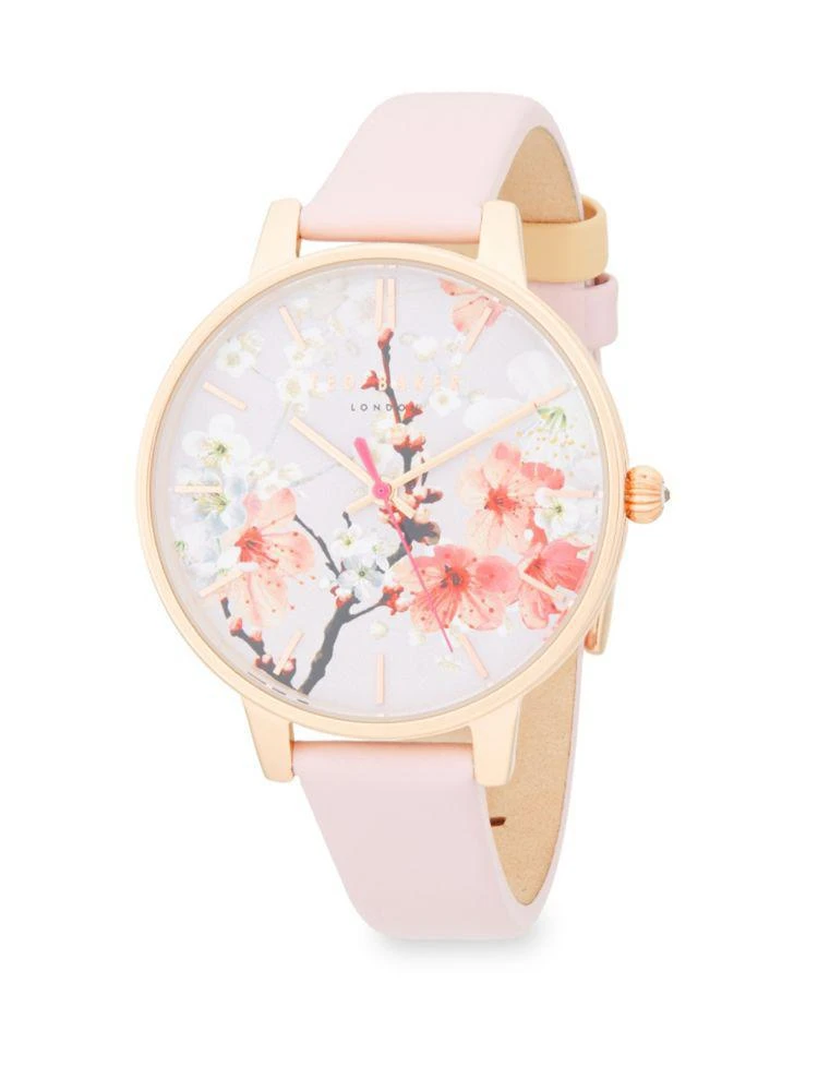 商品Ted Baker London|Stainless Steel Floral Leather-Strap Watch,价格¥582,第1张图片