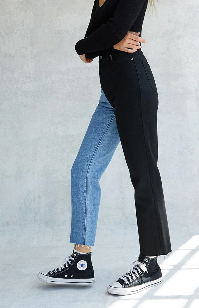 商品PacSun|Eco Black Two-Tone High Waisted Straight Leg Jeans,价格¥306,第3张图片详细描述