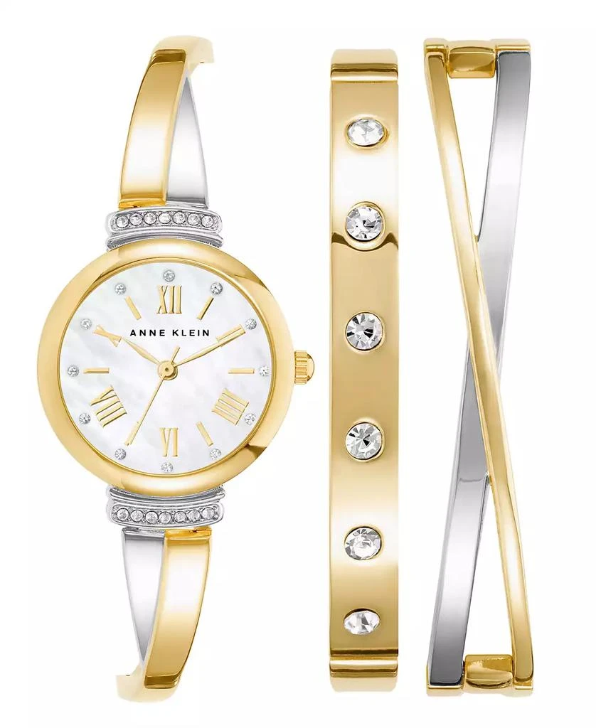 商品Anne Klein|Women's Gold-Tone and Silver-Tone Alloy Bangle with Crystal Accents Fashion Watch 33mm Set 3 Pieces,价格¥1136,第1张图片