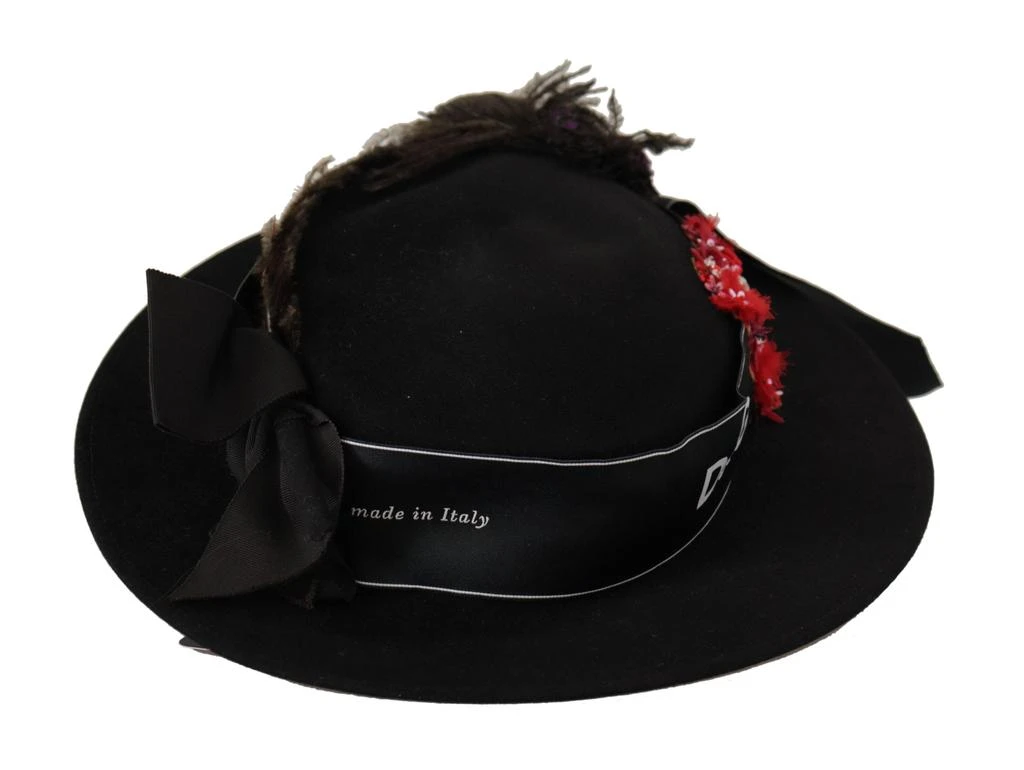 商品Dolce & Gabbana|Dolce & Gabbana Black Lapil Crystal Heart Feather Brooch Fedora Hat,价格¥2483,第5张图片详细描述