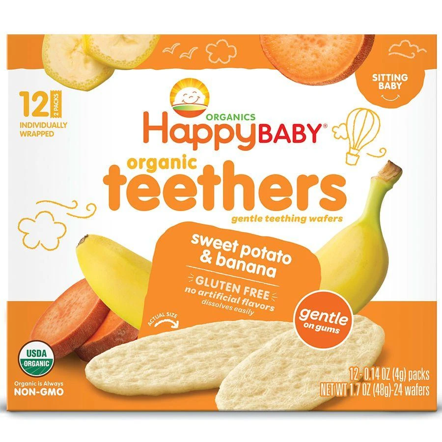 商品Happy Baby|婴儿2段辅食有机磨牙华夫饼干 香蕉甜薯味 24只 48g,价格¥41,第2张图片详细描述