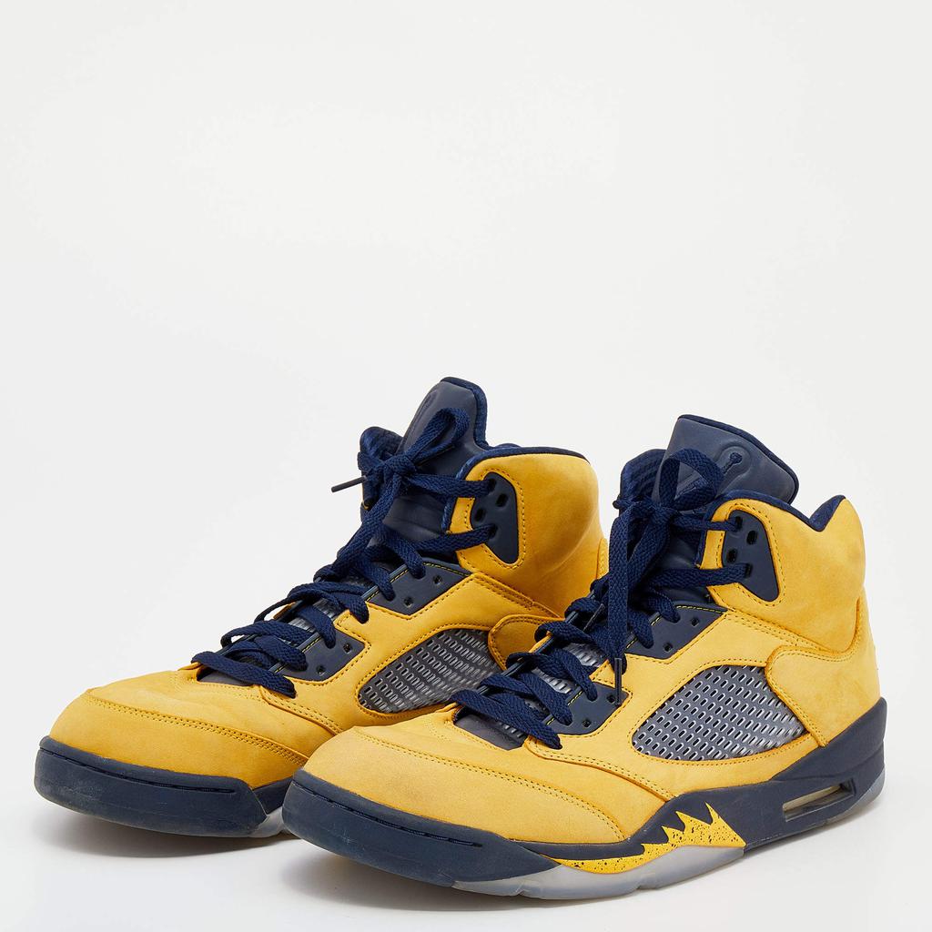 Jordan Yellow/Blue Leather Air Jordan 5 Retro Michigan High Top Sneakers Size 47商品第2张图片规格展示