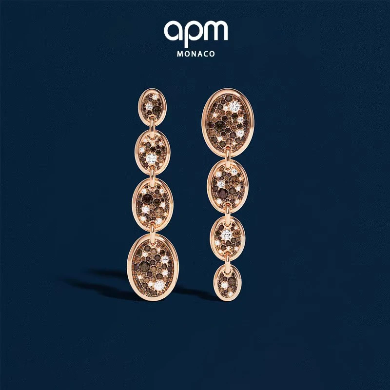 商品apm Monaco|APM Monaco密镶巧克力垂坠耳环个性浪漫 玫瑰金色 PE15363M,价格¥2210,第1张图片