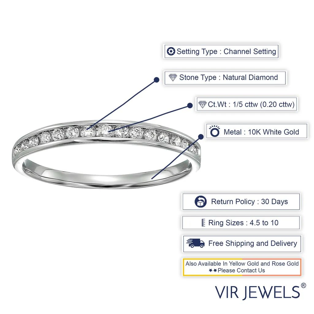 商品Vir Jewels|1/5 cttw Classic Diamond Wedding Band 10K White or Yellow Gold Channel Set,价格¥1986,第4张图片详细描述