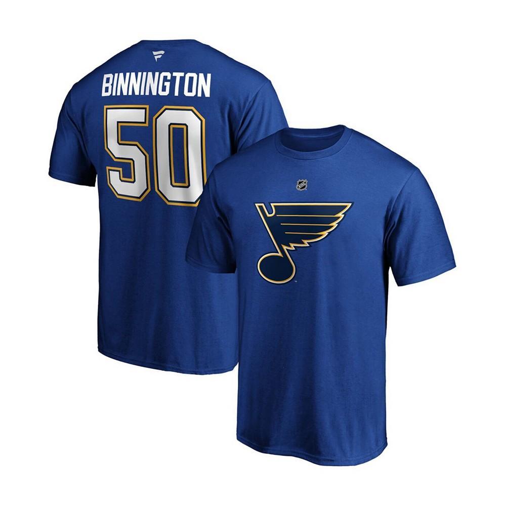商品Majestic|Fanatics Branded Men's Jordan Binnington Blue St. Louis Blues Team Authentic Stack Name & Number T-Shirt,价格¥179,第1张图片