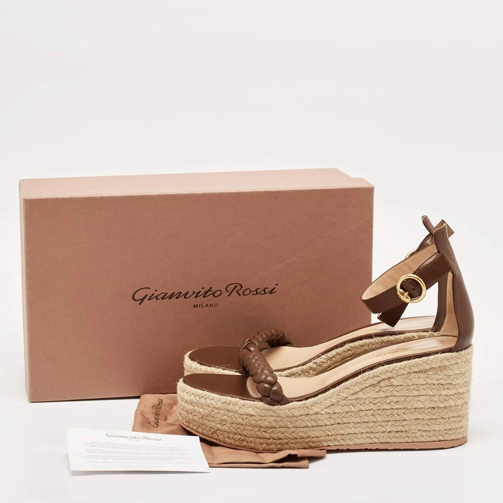 Gianvito Rossi Brown Braided Leather Merida Espadrille Wedge Sandals Size 41 商品
