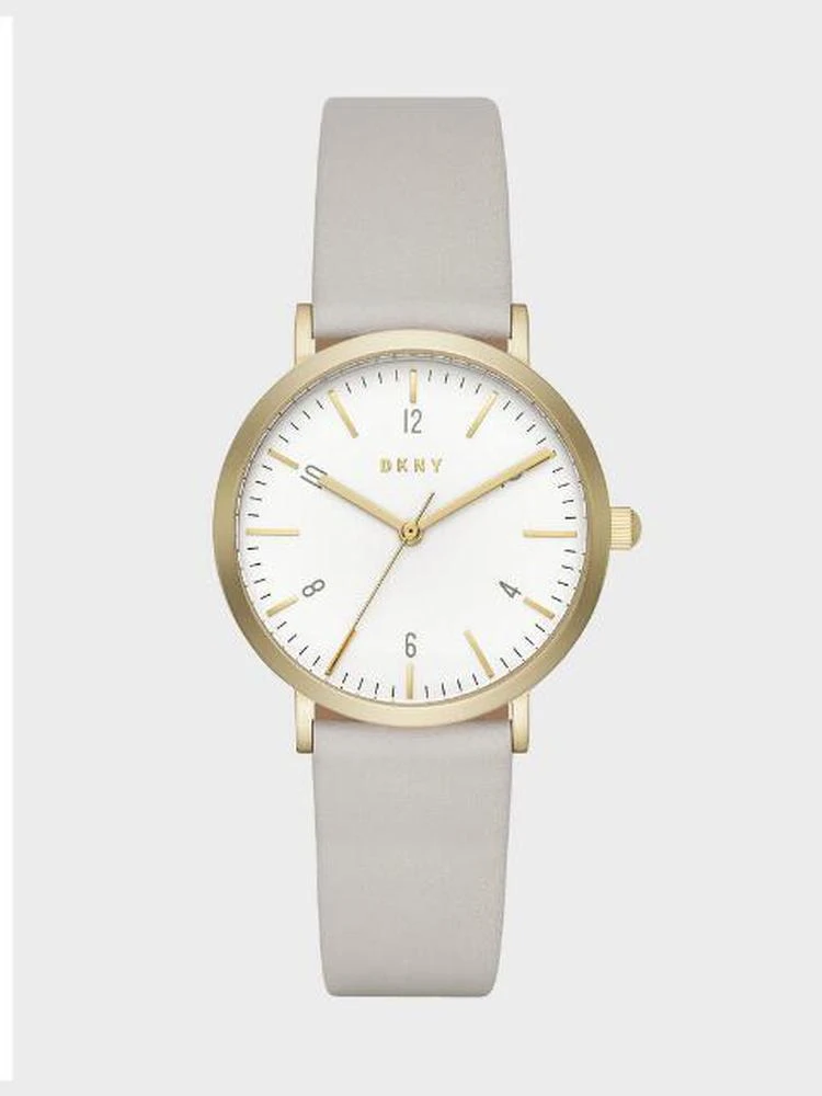 商品DKNY|Minetta Gold-Tone And Plaster Leather Three-Hand Watch,价格¥908,第2张图片详细描述