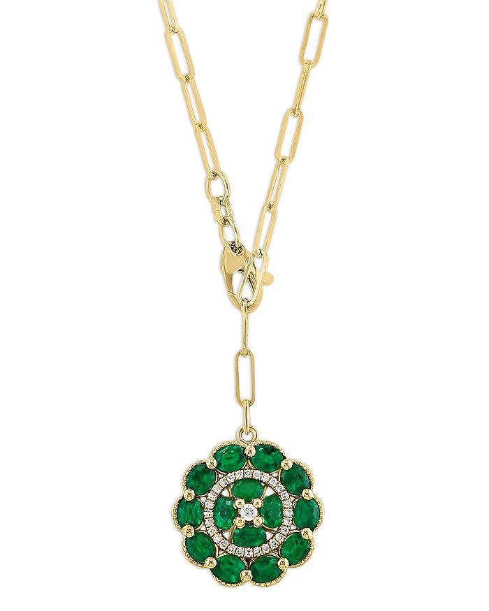 商品Bloomingdale's|Emerald & Diamond Medallion Pendant Necklace in 14K Yellow Gold, 18",价格¥19247,第2张图片详细描述