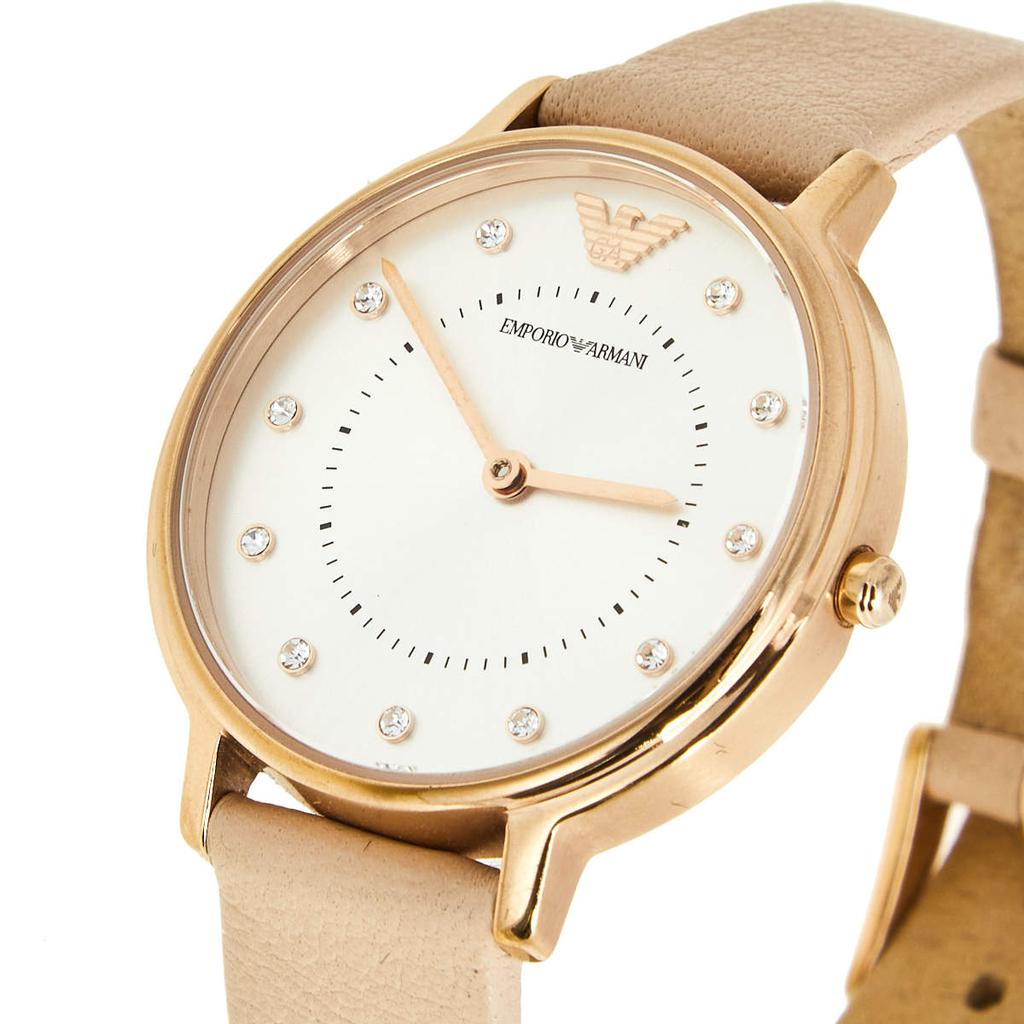 Emporio Armani Silver Rose Gold Plated Stainless Steel Leather AR2510 Women's Wristwatch 32 mm商品第2张图片规格展示