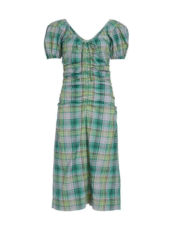 商品Ganni|Plaid Puff Sleeve Midi Dress,价格¥1027,第5张图片详细描述