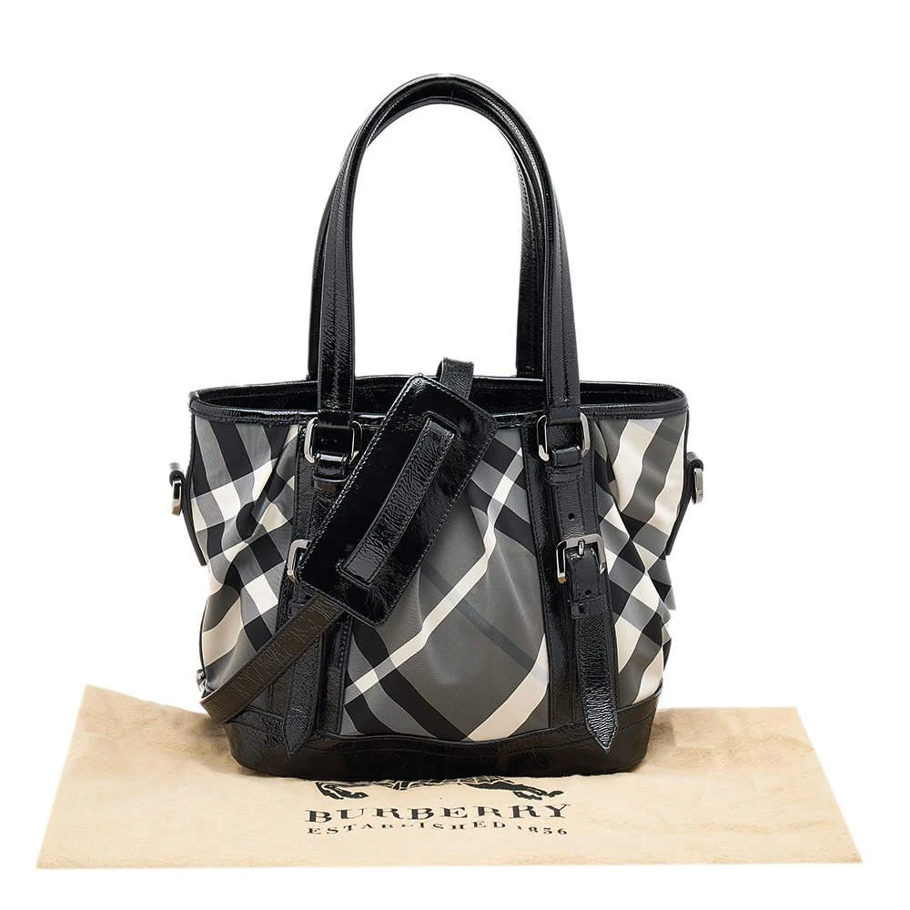 Burberry Black Beat Check Nylon and Patent Leather Small Lowry Tote 商品