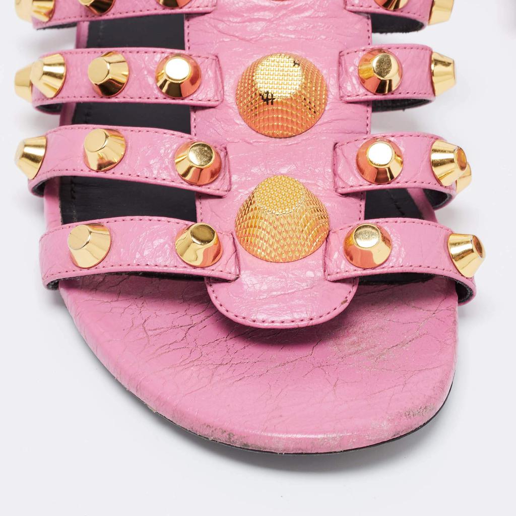 Balenciaga Pink Leather Studded Accents Flat Slides Size 40商品第7张图片规格展示