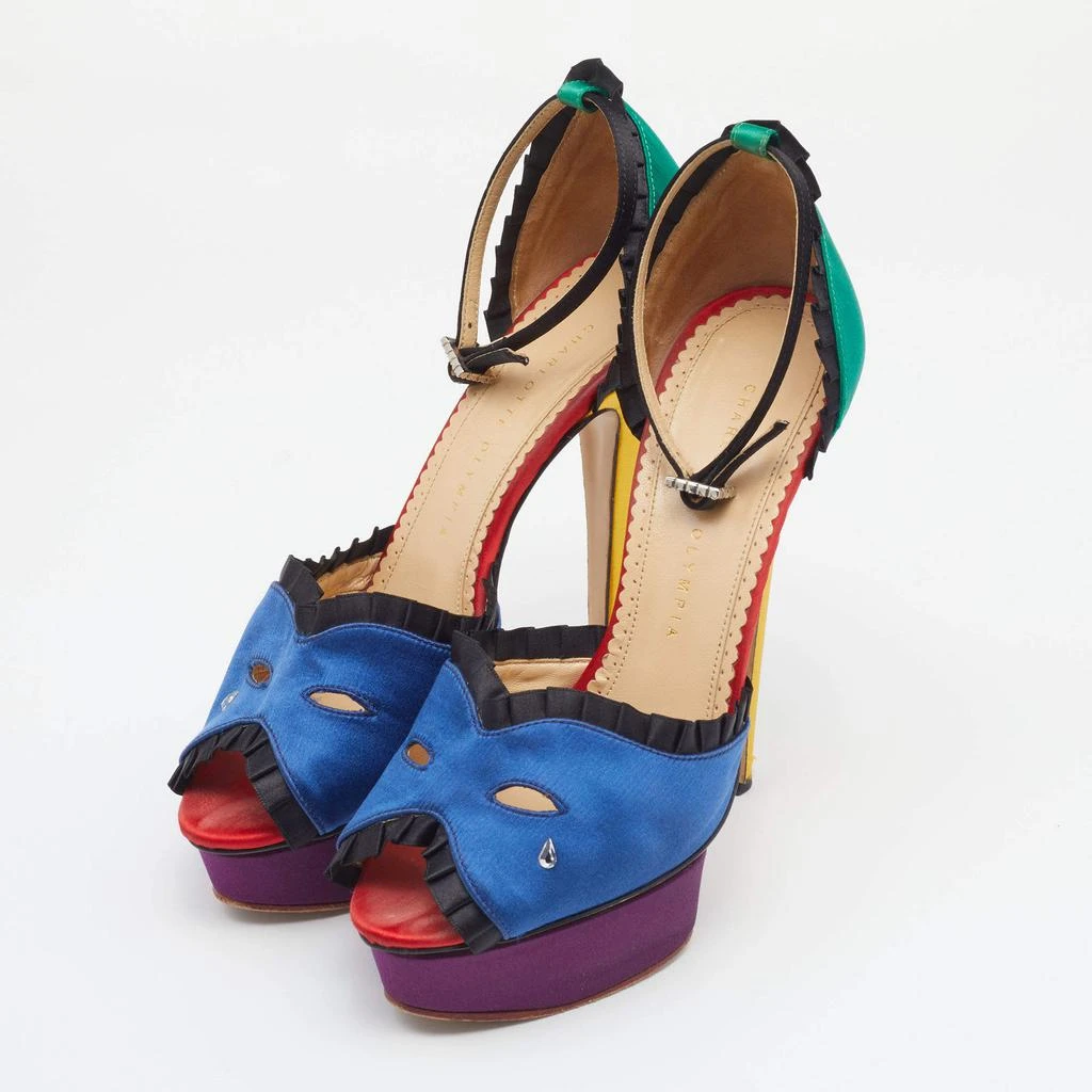 商品[二手商品] Charlotte Olympia|Charlotte Olympia Multicolor Satin Embellished Platform Ankle Strap Sandals Size 39,价格¥1122,第2张图片详细描述