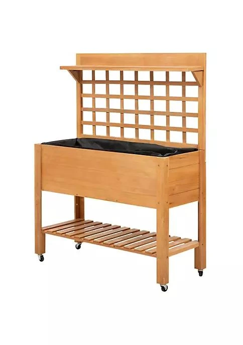 商品belk|41 Wooden Raised Garden Bed With Wheels Trellis Upper Below Storage Shelf Elevated Planter Box Stand For Vegetables Flower Outdoor Indoor Brown,价格¥1508,第1张图片