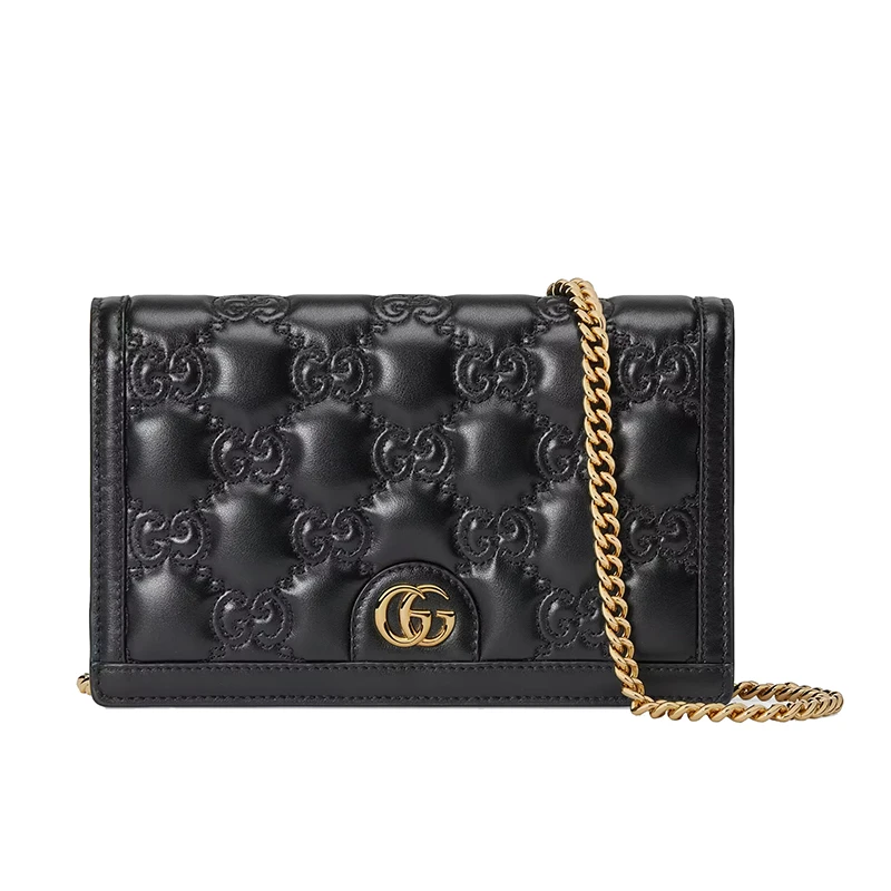 商品Gucci|【现货】古驰 22新款 女士黑色老花绗缝皮革金扣单肩斜挎链条钱包723787UM8IG1000,价格¥9062,第1张图片
