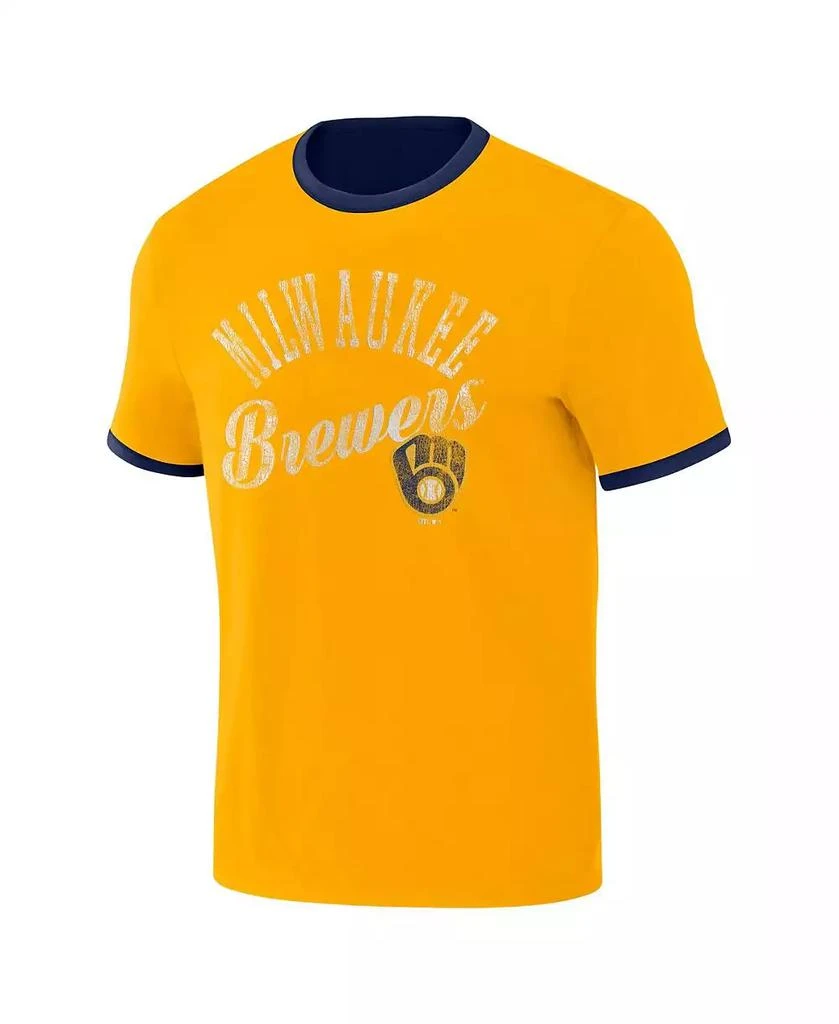 商品Fanatics|Men's Darius Rucker Collection by Navy, Gold Distressed Milwaukee Brewers Two-Way Ringer Reversible T-shirt,价格¥263,第4张图片详细描述
