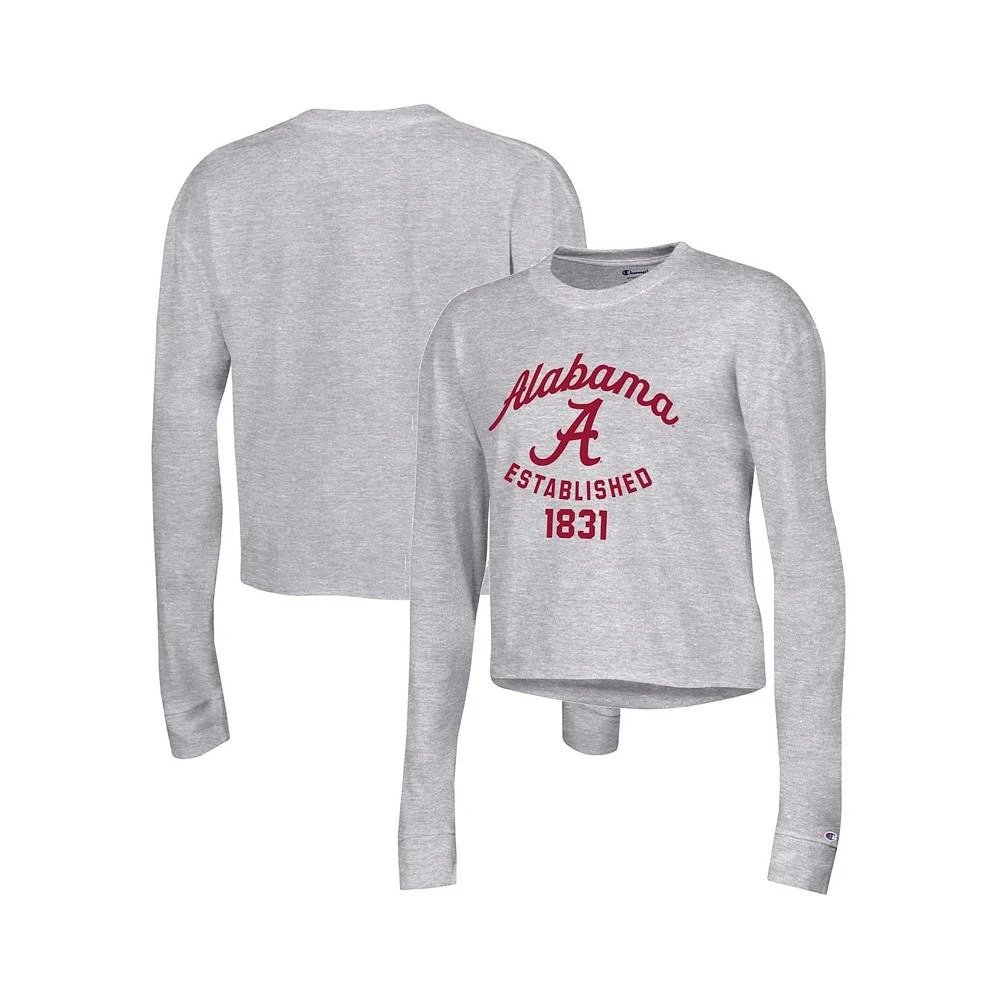 商品CHAMPION|Women's Gray Alabama Crimson Tide Boyfriend Cropped Long Sleeve T-shirt,价格¥262,第1张图片