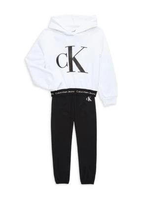 商品Calvin Klein|Little Girl’s 2-Piece Logo Hoodie & Fleece Joggers Set,价格¥201,第1张图片