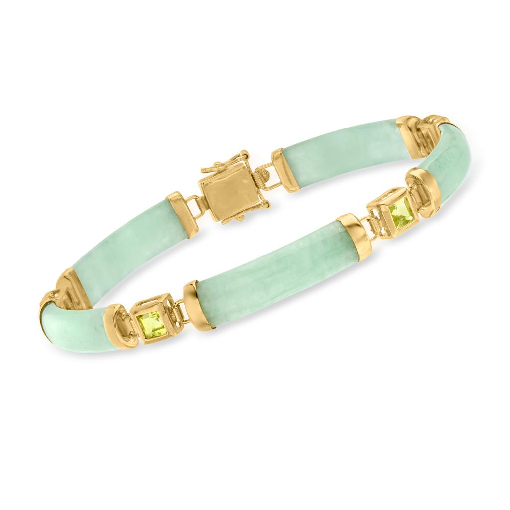 Ross-Simons Jade "Bless" Bracelet With Peridot in 18kt Gold Over Sterling商品第3张图片规格展示