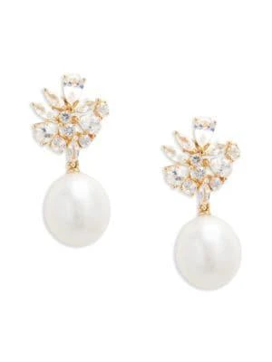 商品Effy|​14K Yellow Gold, 9MM Pearl & Sapphire Drop Earrings,价格¥6172,第1张图片