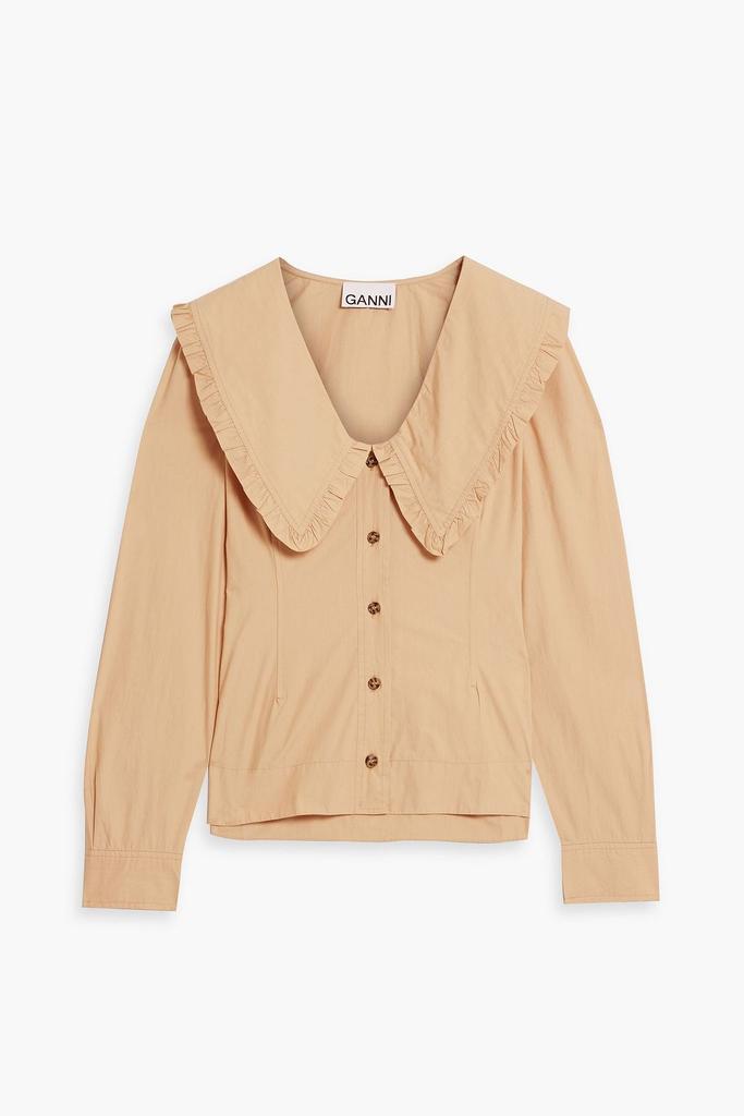 商品Ganni|Ruffle-trimmed cotton-poplin blouse,价格¥517-¥580,第1张图片