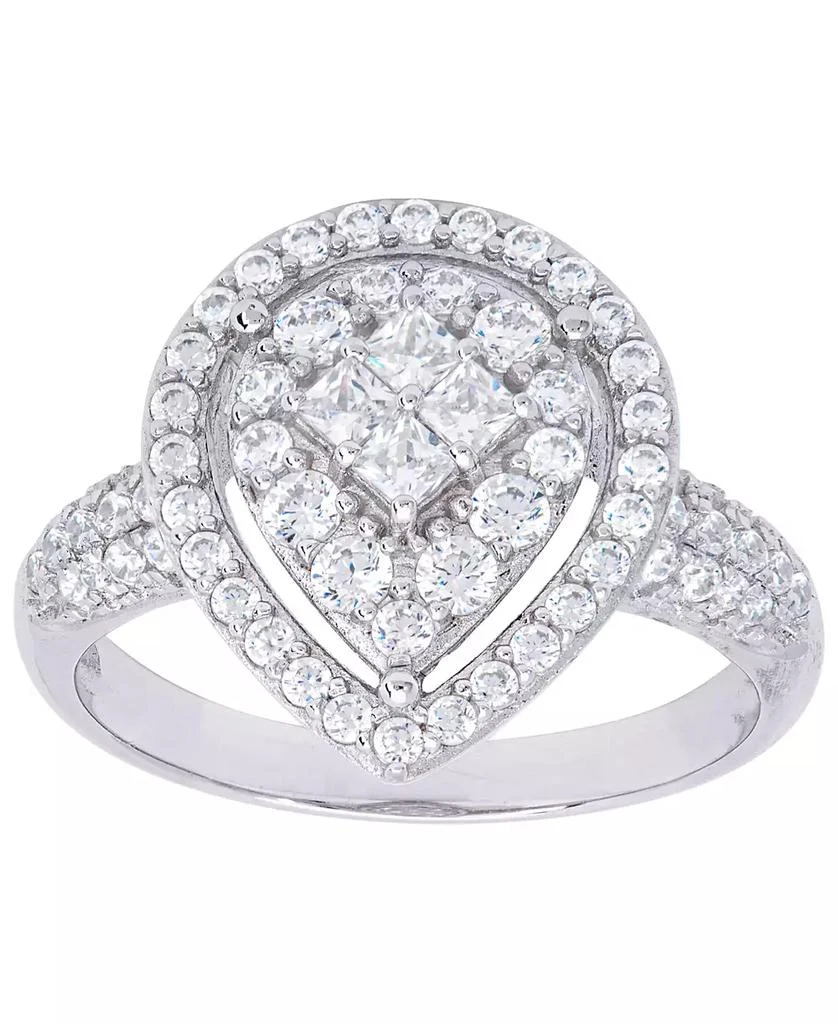 商品Macy's|Cubic Zirconia Pear Halo Ring in Fine Gold Plate or Fine Silver Plate,价格¥177,第1张图片