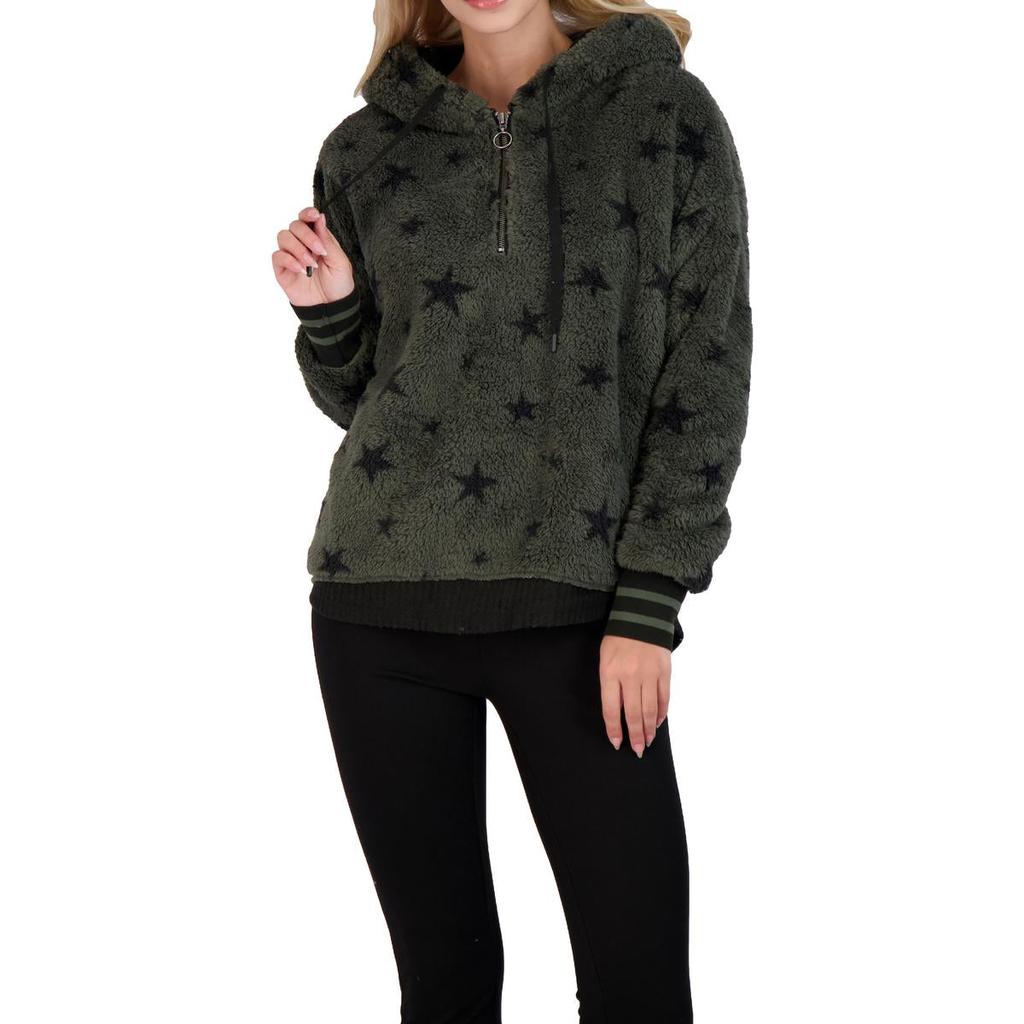 PJ Salvage Women's Plush Printed Faux Fur 1/4 Zip Pullover Hoodie商品第1张图片规格展示