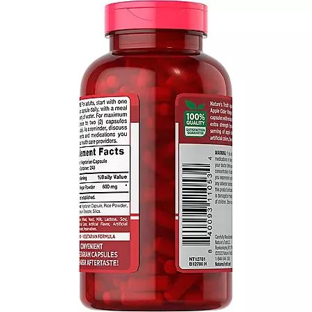 商品Nature's Truth|Nature's Truth Apple Cider Vinegar 600 mg Extra Strength Capsules, 240 ct.,价格¥100,第4张图片详细描述