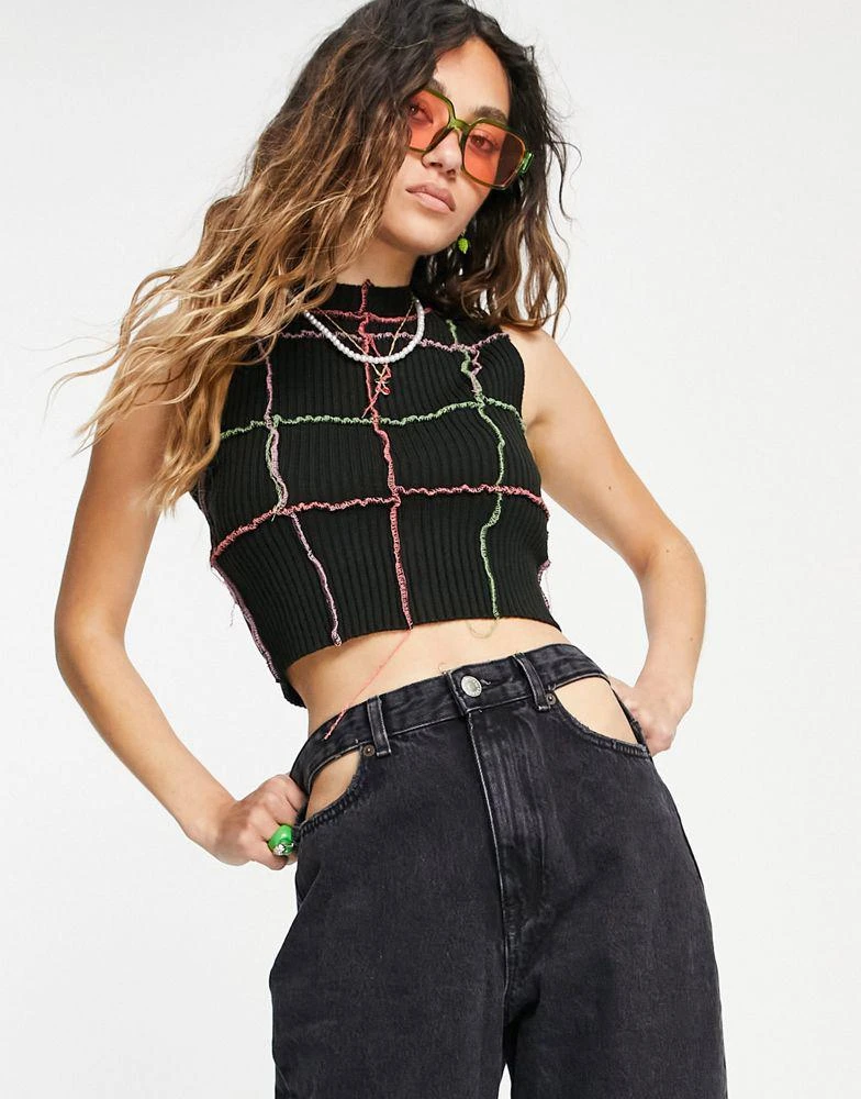 商品The Ragged Priest|The Ragged Priest high neck knitted crop top with overlocking,价格¥239,第1张图片