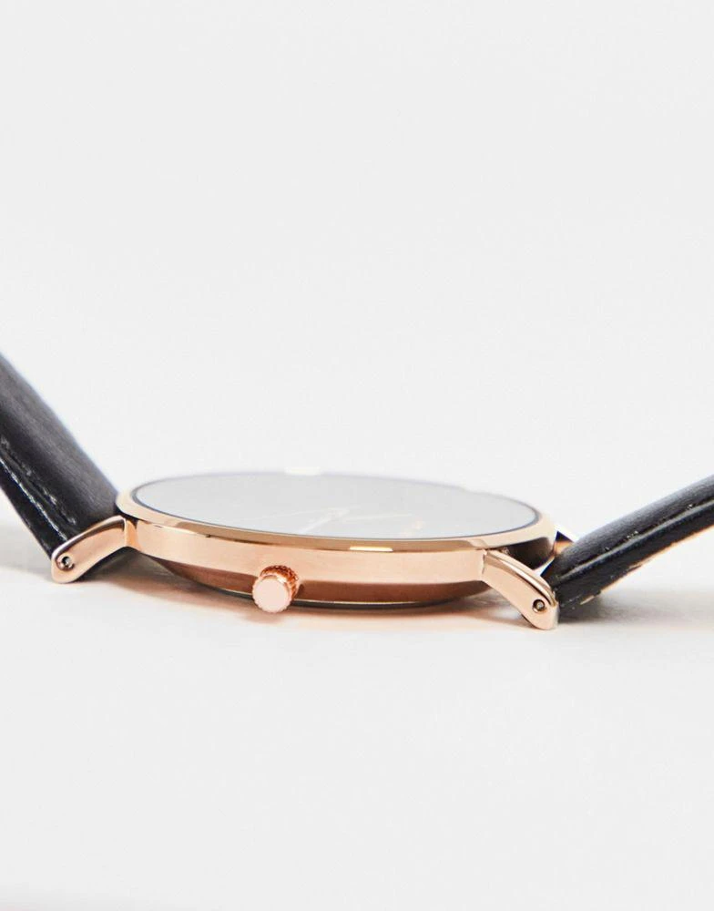 商品ASOS|ASOS DESIGN leather classic watch with rose gold details in black,价格¥159,第4张图片详细描述