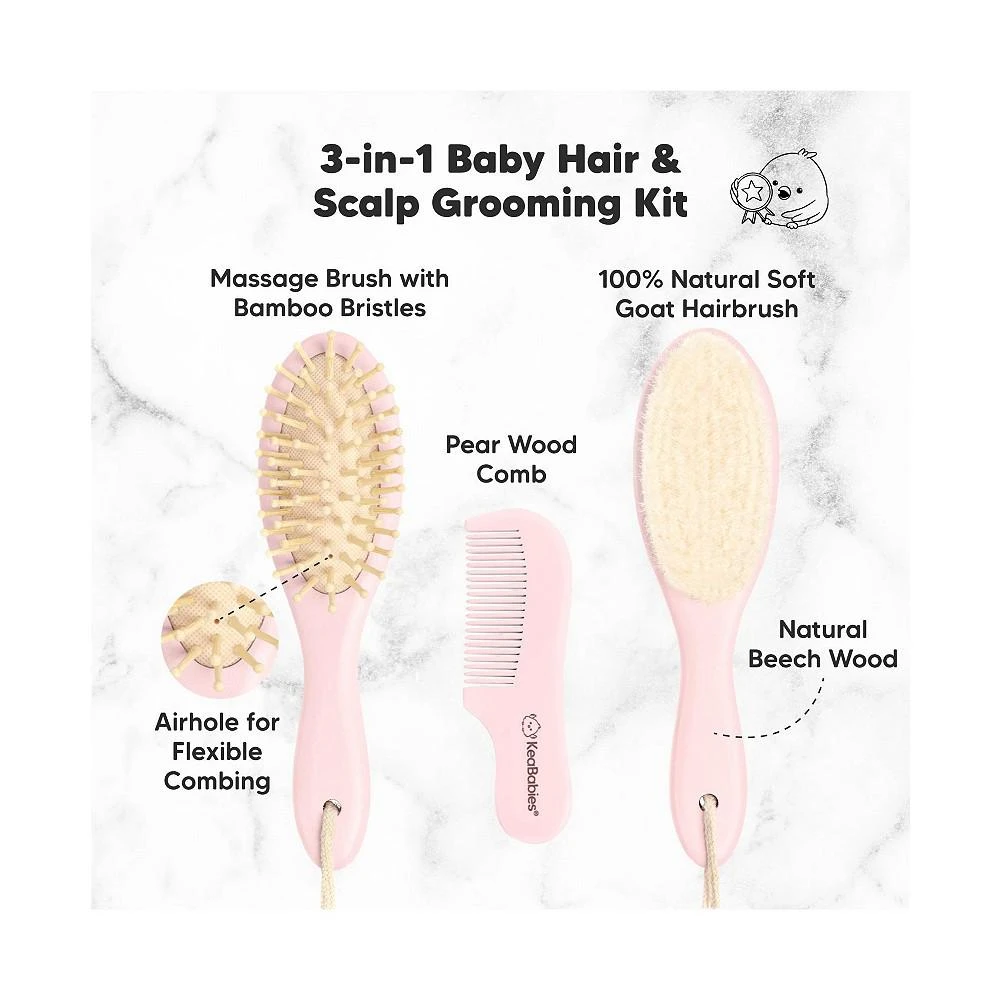 商品KeaBabies|Baby Hair Brush and Comb Set, Oval Wooden Baby Brush Set for Newborns, Infant, Toddler Grooming Kit,价格¥164,第2张图片详细描述