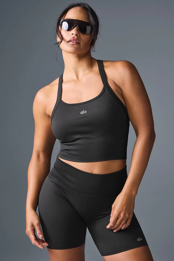 商品Alo|Seamless Ribbed Favorite Bra Tank - Black,价格¥587,第5张图片详细描述