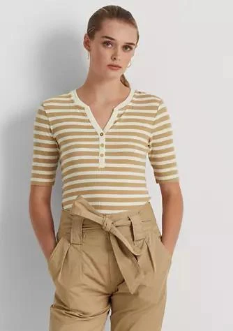 商品Ralph Lauren|Ralph Lauren Striped Cotton Blend Henley T Shirt,价格¥299,第1张图片