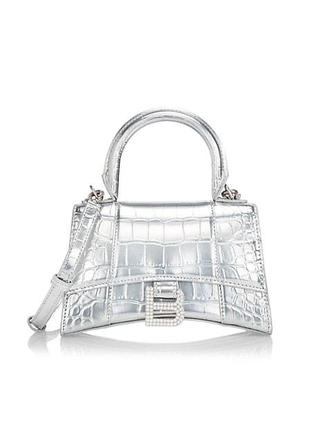 商品Balenciaga|XS Hourglass Embellished Croc-Embossed Metallic Leather Top Handle Bag,价格¥23132,第1张图片
