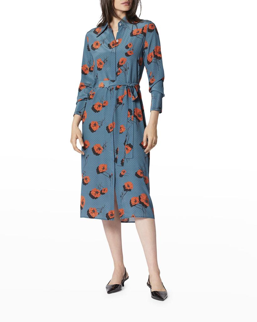 Crysta Polka-Dot Floral-Print Midi Dress商品第1张图片规格展示