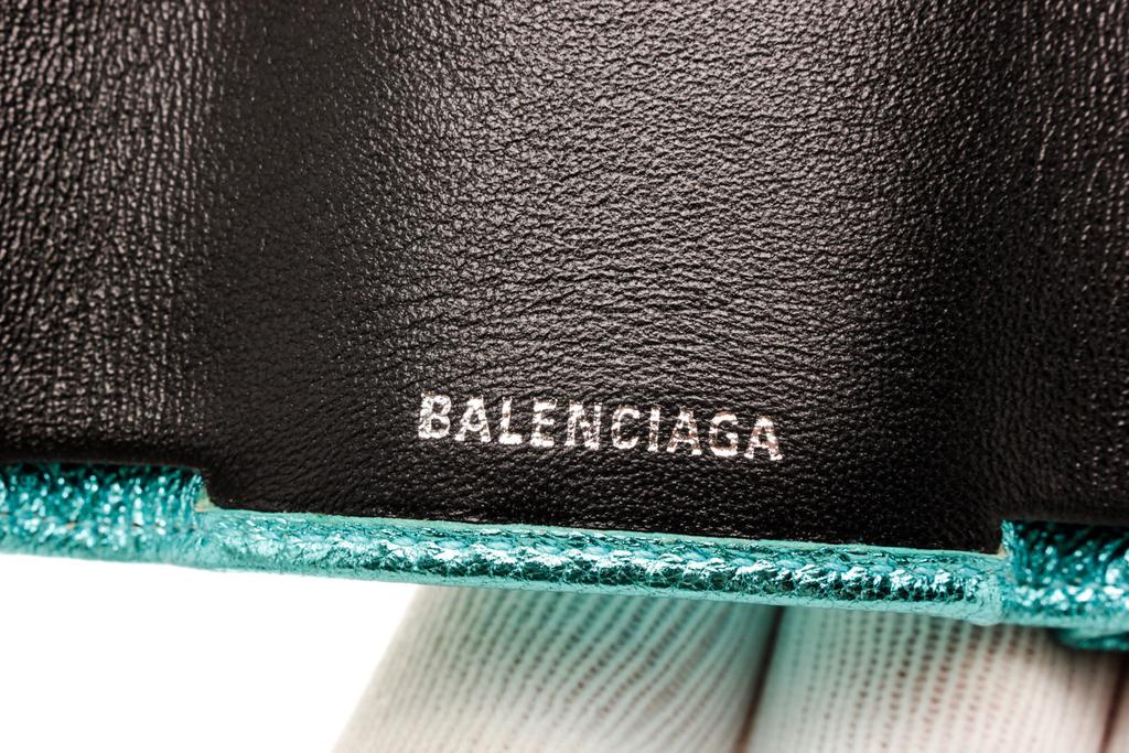 Balenciaga Blue Leather Logo Trifold Wallet商品第5张图片规格展示