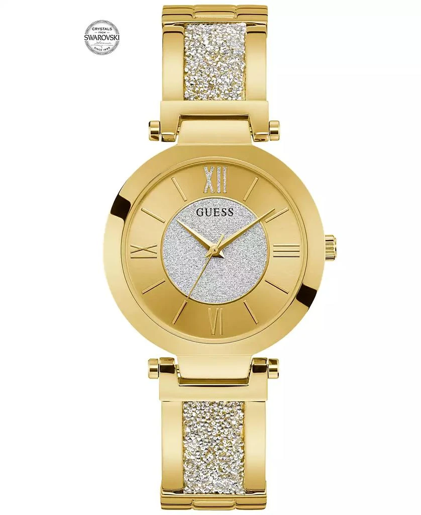 商品GUESS|Women's Gold-Tone Stainless Steel & Cubic Zirconia Crystal Bangle Bracelet Watch 36mm,价格¥624,第1张图片