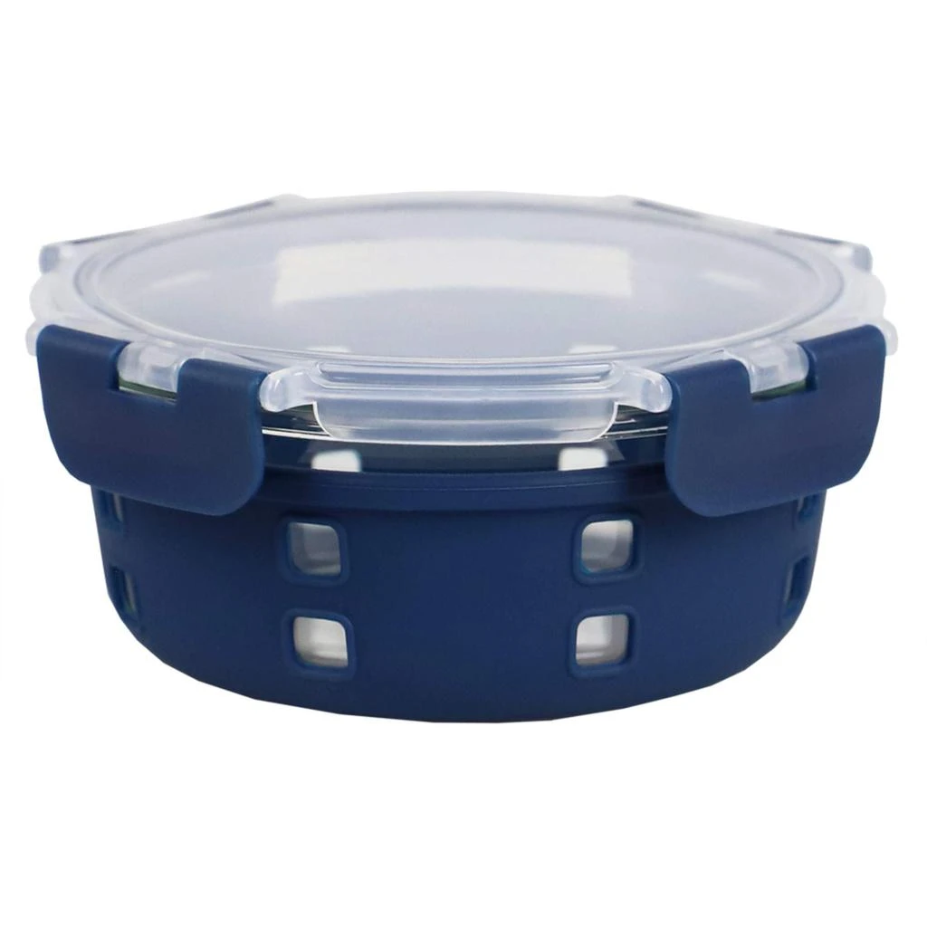 Michael Graves Design Round 21 Ounce High Borosilicate Glass Food Storage Container with Plastic Lid, Indigo 商品